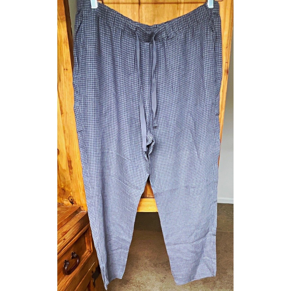 Eileen Fisher Gray Gingham Organic Cotton Drawstring Dress Pants Women's L